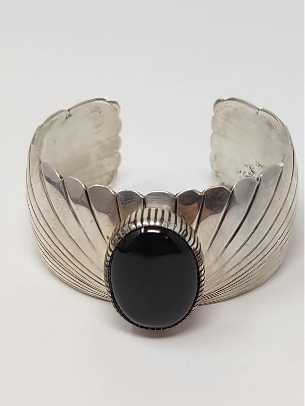 Rain Star Navajo Sterling Silver 925 Black Onyx Feather Cuff